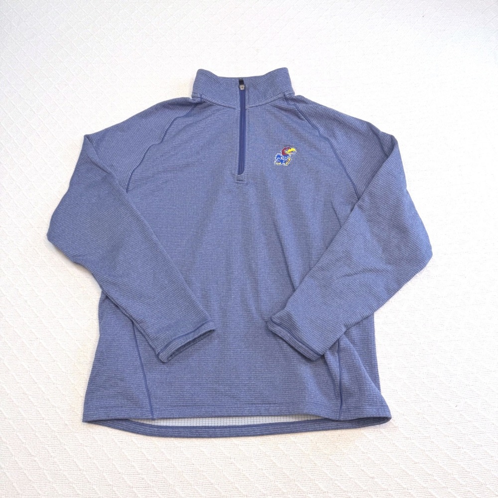 Cutter & Buck Kansas Jayhawks Mens Medium Blue Quarter Zip Pullover Fleece KU